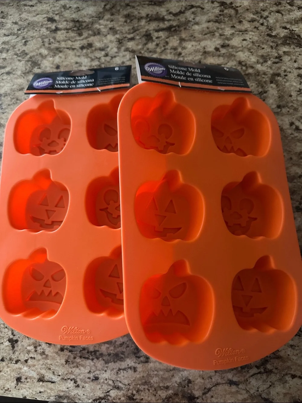 2 sets Wilton Orange Pumpkin Face Silicone Mold - 6 Cavity